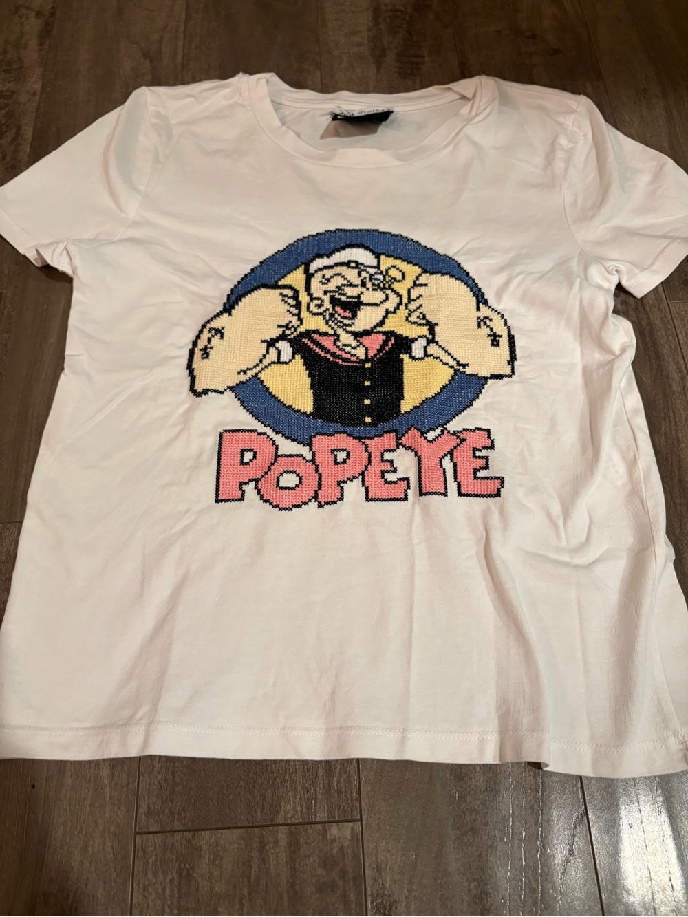 Popeye Graphic Tee - White with Pink Detail